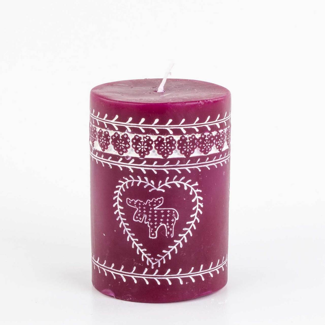 Bordo Kütük Mum Geyik Kalp 6,5x10 Cm