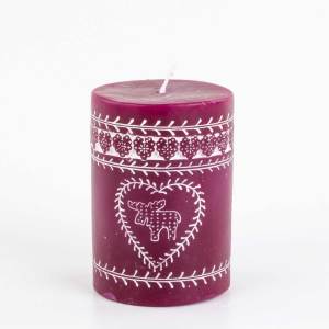 Bordo Kütük Mum Geyik Kalp 6,5x10 Cm