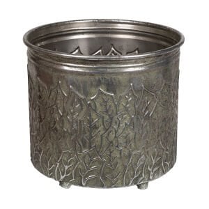 Metal Saksı Ayaklı Ağaç Dalları Figürlü Gümüş Eskitme 24,5x24 Cm.