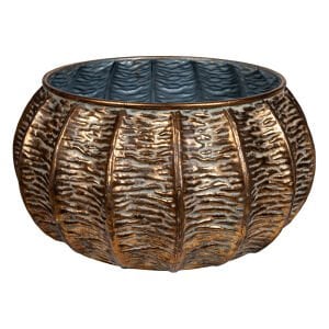Metal Saksı Kabartma Desenli Gold Eskitme 48x24 Cm.