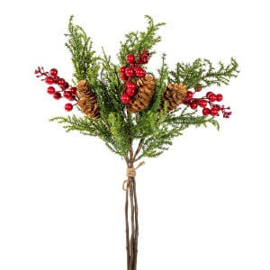Yılbaşı Dalı Kokina Demet Kozalaklı Yeşil-Kırmızı 44 Cm.