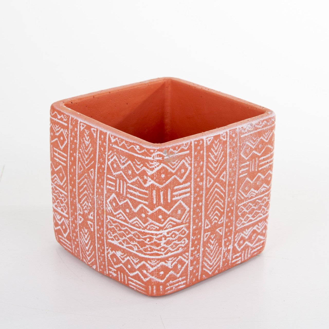 Veramaya Etnik Desenli Kiremit Renk Kare Beton Saksı 13x11,5 Cm