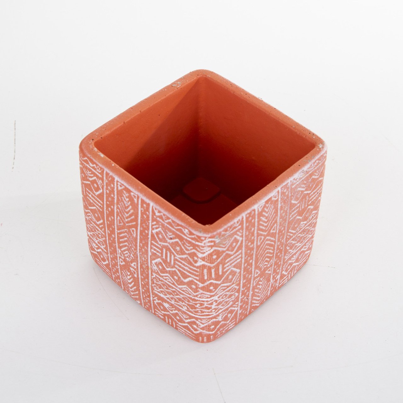 Veramaya Etnik Desenli Kiremit Renk Kare Beton Saksı 13x11,5 Cm