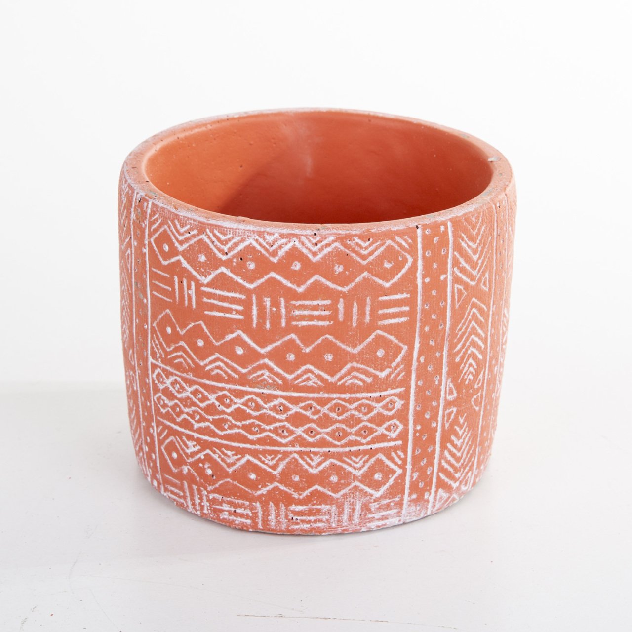 Veramaya Etnik Desenli Kiremit Renk Beton Saksı 14x12 Cm