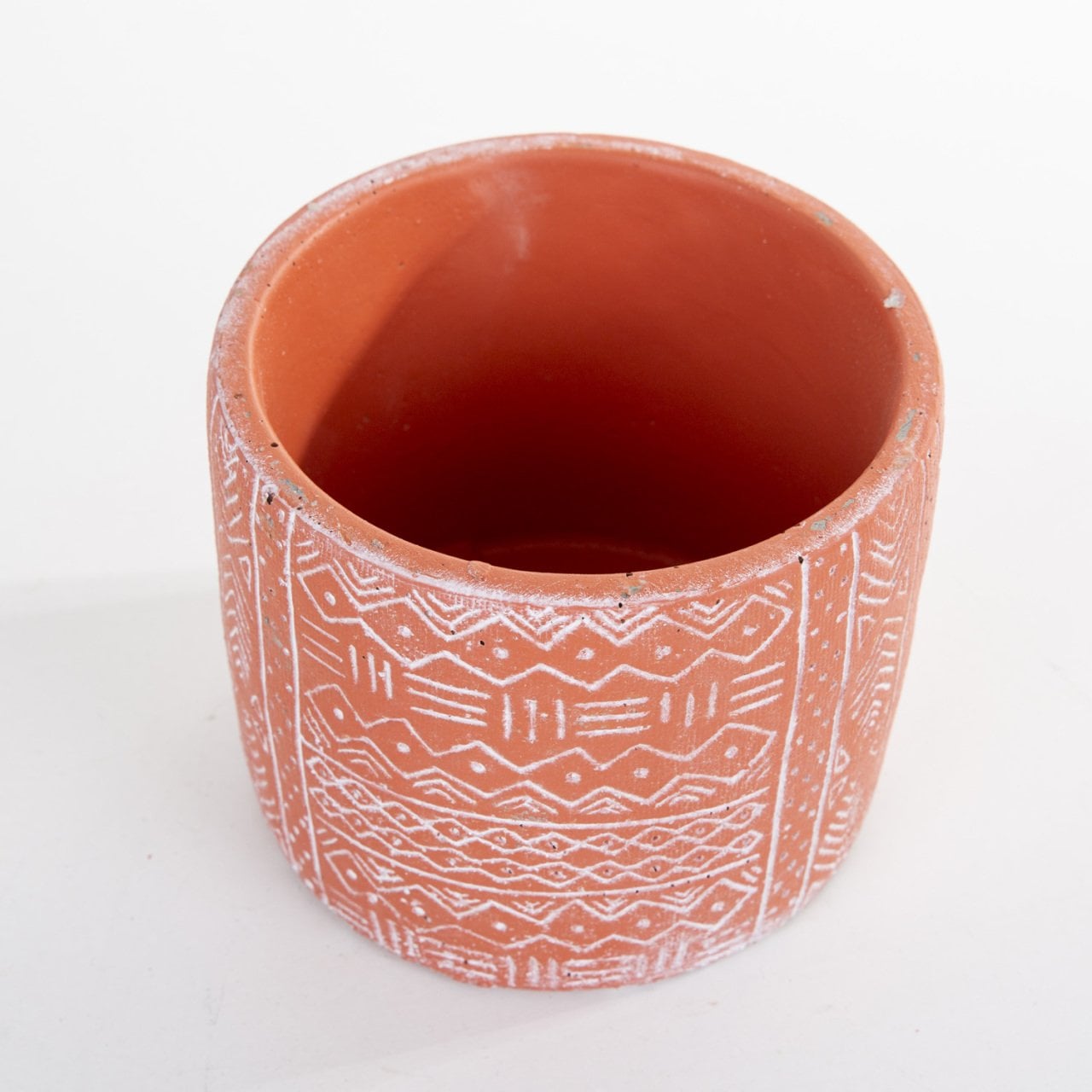 Veramaya Etnik Desenli Kiremit Renk Beton Saksı 14x12 Cm