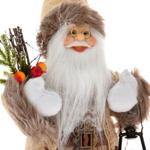 Sağ Elinde Yılbaşı Süsü Sol Elinde Fener Taşıyan Noel Baba Krem 16 x 30 Cm.