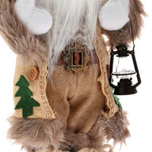 Sağ Elinde Yılbaşı Süsü Sol Elinde Fener Taşıyan Noel Baba Krem 16 x 30 Cm.