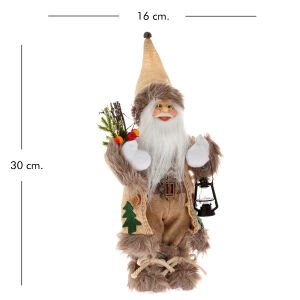 Sağ Elinde Yılbaşı Süsü Sol Elinde Fener Taşıyan Noel Baba Krem 16 x 30 Cm.