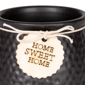 Seramik Saksı Home Sweet Home Aksesuarlı Siyah 10,5x8 Cm.