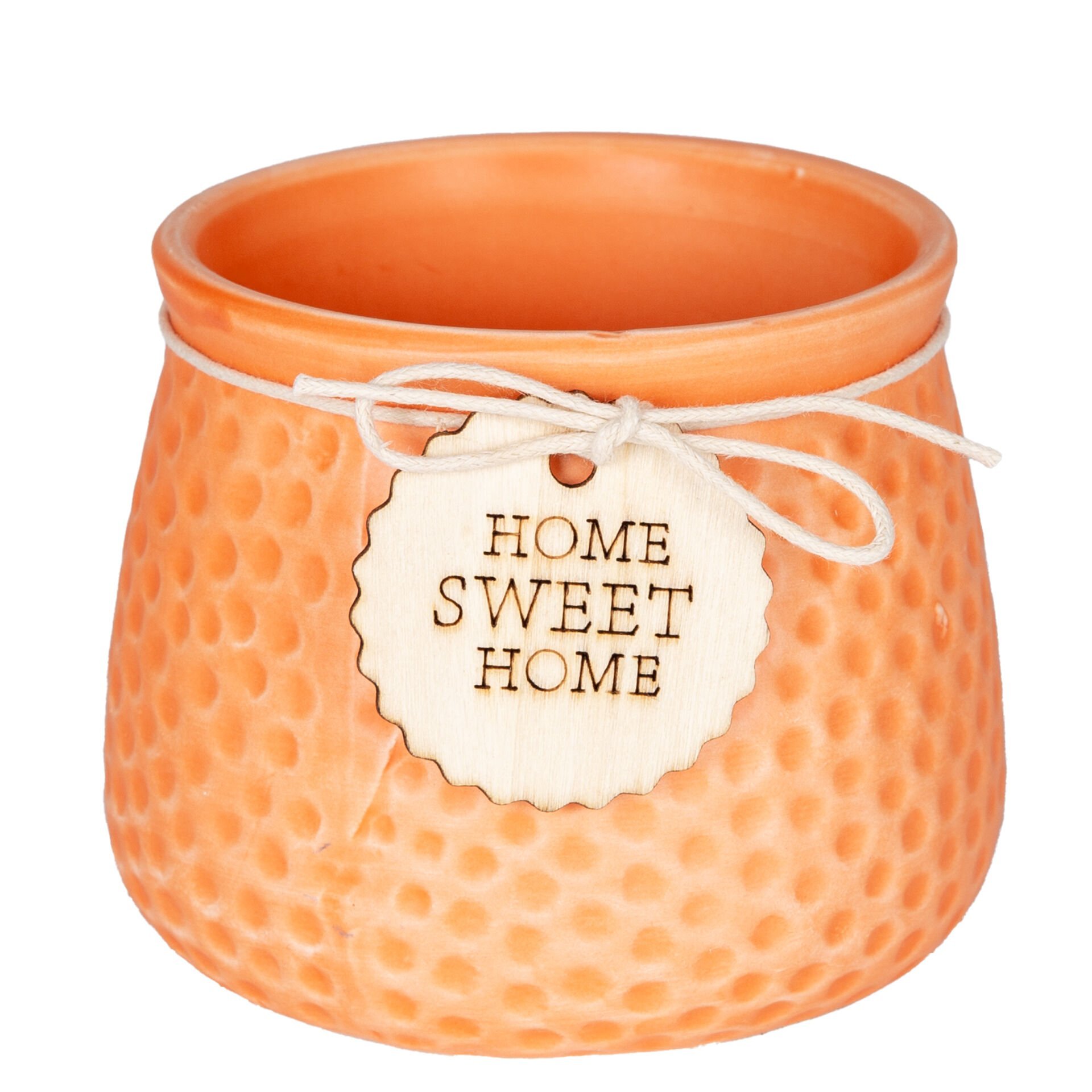 Seramik Saksı Home Sweet Home Aksesuarlı Turuncu 10,5x8 Cm.