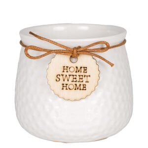 Seramik Saksı Home Sweet Home Aksesuarlı Beyaz 8,5x7 Cm.