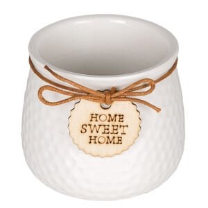 Seramik Saksı Home Sweet Home Aksesuarlı Beyaz 8,5x7 Cm.