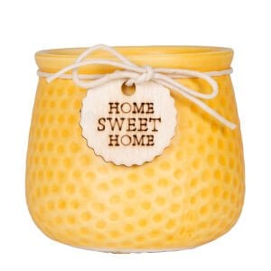 Seramik Saksı Home Sweet Home Aksesuarlı Sarı 8,5x7 Cm.