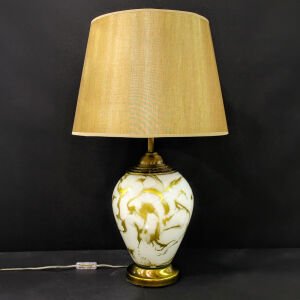 Şapkalı Beyaz Mermer Desenli Abajur Gold-Beyaz 40x68 Cm.