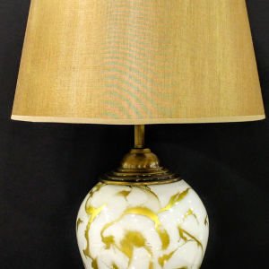 Şapkalı Beyaz Mermer Desenli Abajur Gold-Beyaz 40x68 Cm.