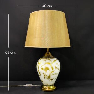 Şapkalı Beyaz Mermer Desenli Abajur Gold-Beyaz 40x68 Cm.
