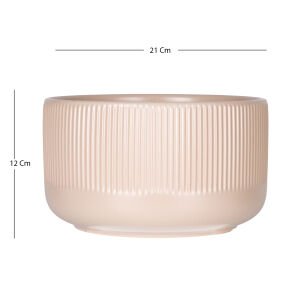 Seramik Saksı Dikey Kabartma Çizgili Krem 21x12 Cm.