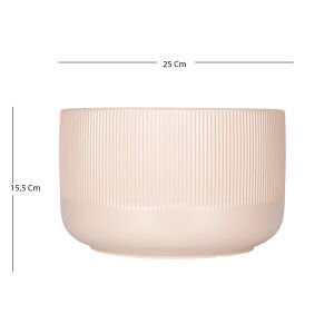 Seramik Saksı Dikey Kabartma Çizgili Krem 25x15,5 Cm.