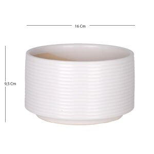 Seramik Saksı Yatay Kabartma Çizgili Beyaz 16x9,5 Cm.