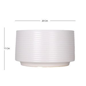 Seramik Saksı Yatay Kabartma Çizgili Beyaz 20x11 Cm.