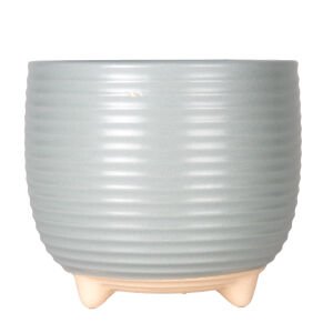 Seramik Saksı Ayaklı Yatay Kabartma Çizgili Pudra Mavi 13x11,5 Cm.