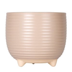 Seramik Saksı Ayaklı Yatay Kabartma Çizgili Krem 13x11,5 Cm.