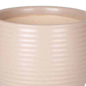 Seramik Saksı Ayaklı Yatay Kabartma Çizgili Krem 13x11,5 Cm.