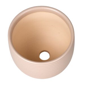 Seramik Saksı Ayaklı Yatay Kabartma Çizgili Krem 13x11,5 Cm.