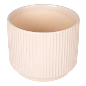 Seramik Saksı Dikey Kabartma Çizgili Krem 19,5x15,5 Cm.