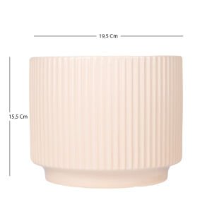Seramik Saksı Dikey Kabartma Çizgili Krem 19,5x15,5 Cm.