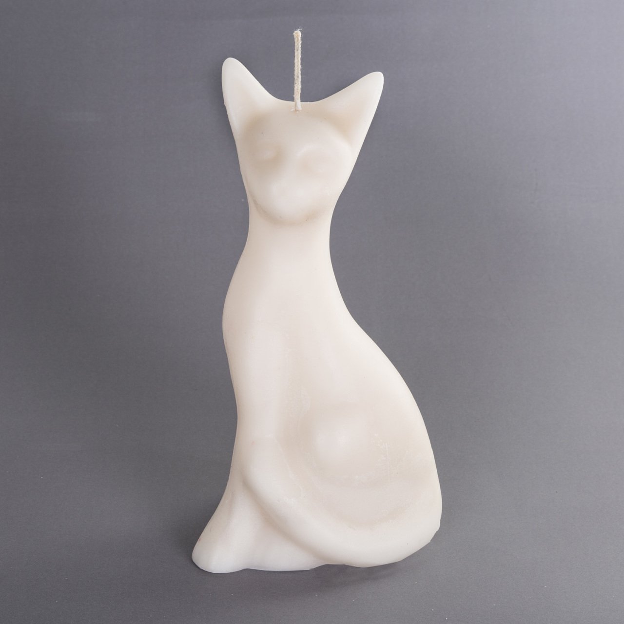 Dekoratif Kedi Mum Krem Renk 27 Cm