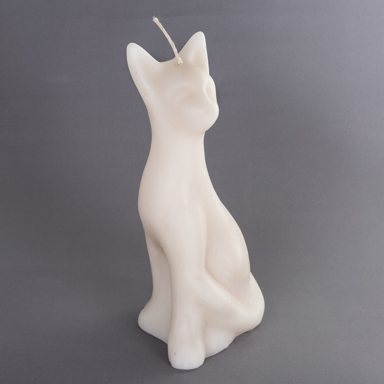 Dekoratif Kedi Mum Krem Renk 27 Cm