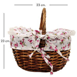 Hasır Sepet Kulplu Kumaş İçli Kahverengi 23x23x19 Cm.