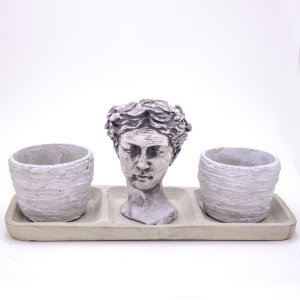 Veramaya Tabaklı Trio Helen Eskitme Beton Saksı Set 24,5x11,5x9,5 Cm