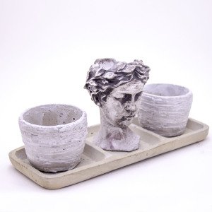 Veramaya Tabaklı Trio Helen Eskitme Beton Saksı Set 24,5x11,5x9,5 Cm