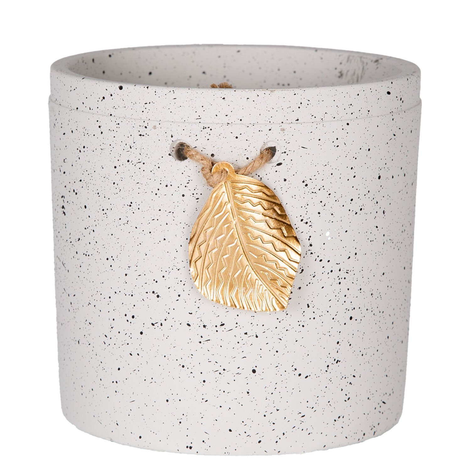 Seramik Saksı Gold Yaprak Aksesuarlı Beyaz 13,5x13 Cm.