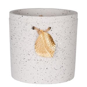 Seramik Saksı Gold Yaprak Aksesuarlı Beyaz 13,5x13 Cm.
