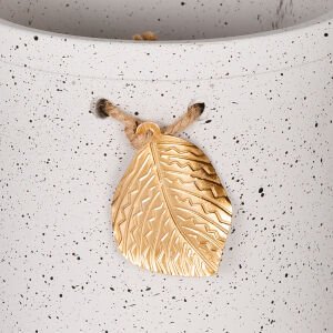 Seramik Saksı Gold Yaprak Aksesuarlı Beyaz 13,5x13 Cm.