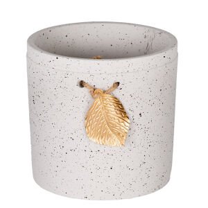 Seramik Saksı Gold Yaprak Aksesuarlı Beyaz 13,5x13 Cm.