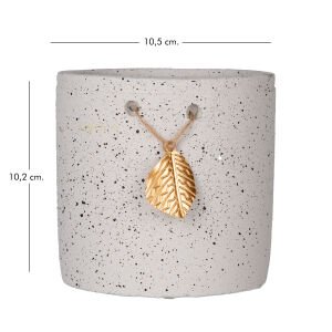Seramik Saksı Gold Yaprak Aksesuarlı Beyaz 10,5x10,2 Cm.