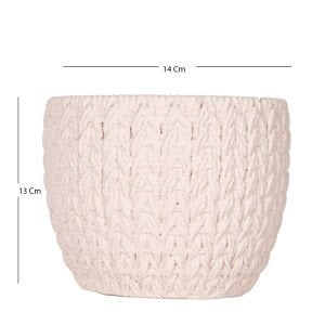 Beton Saksı Örgü Desenli Krem 14x13 Cm.