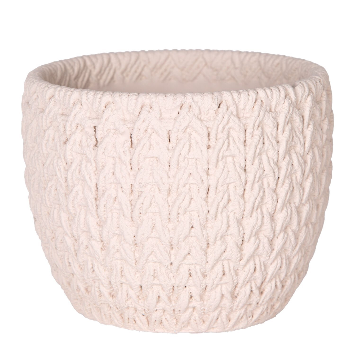 Beton Saksı Örgü Desenli Krem 12x10,5 Cm.