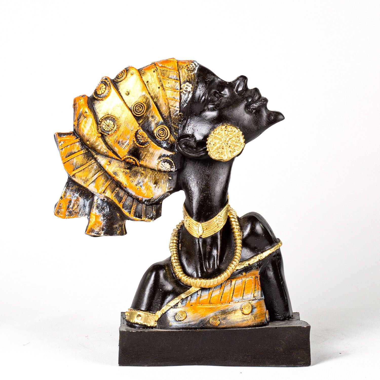 Yandan Bakan Otantik Afrikalı Kız Biblo Turuncu 23x29x9,5 Cm.