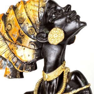 Yandan Bakan Otantik Afrikalı Kız Biblo Turuncu 23x29x9,5 Cm.