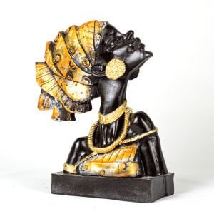 Yandan Bakan Otantik Afrikalı Kız Biblo Turuncu 23x29x9,5 Cm.