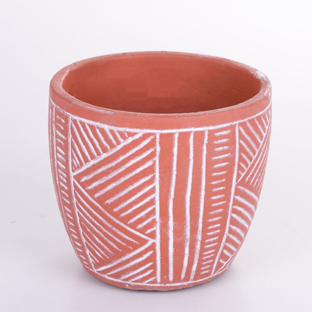 Veramaya Otantik Çizgili Kiremit Renk Beton Saksı 13,5x12.5 Cm
