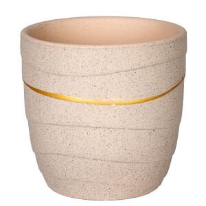 Seramik Saksı Gold Şeritli Bej 12x11,5 Cm.