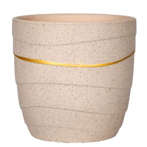 Seramik Saksı Gold Şeritli Bej 12x11,5 Cm.
