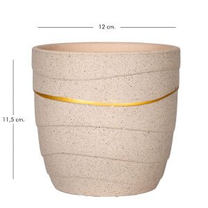 Seramik Saksı Gold Şeritli Bej 12x11,5 Cm.