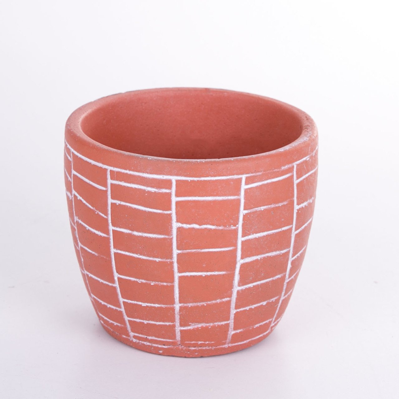 Veramaya Duvar Desenli Kiremit Renk Beton Saksı 13,5x12,5 Cm